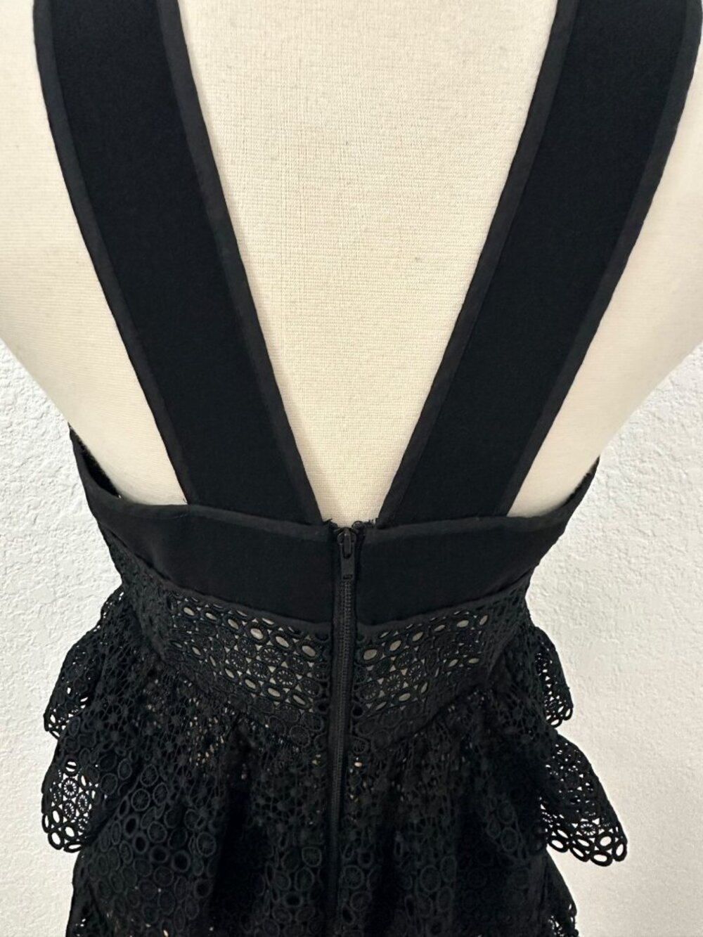 Self Portrait Lace Up Tiered Dress in Black - Picture 6 of 15